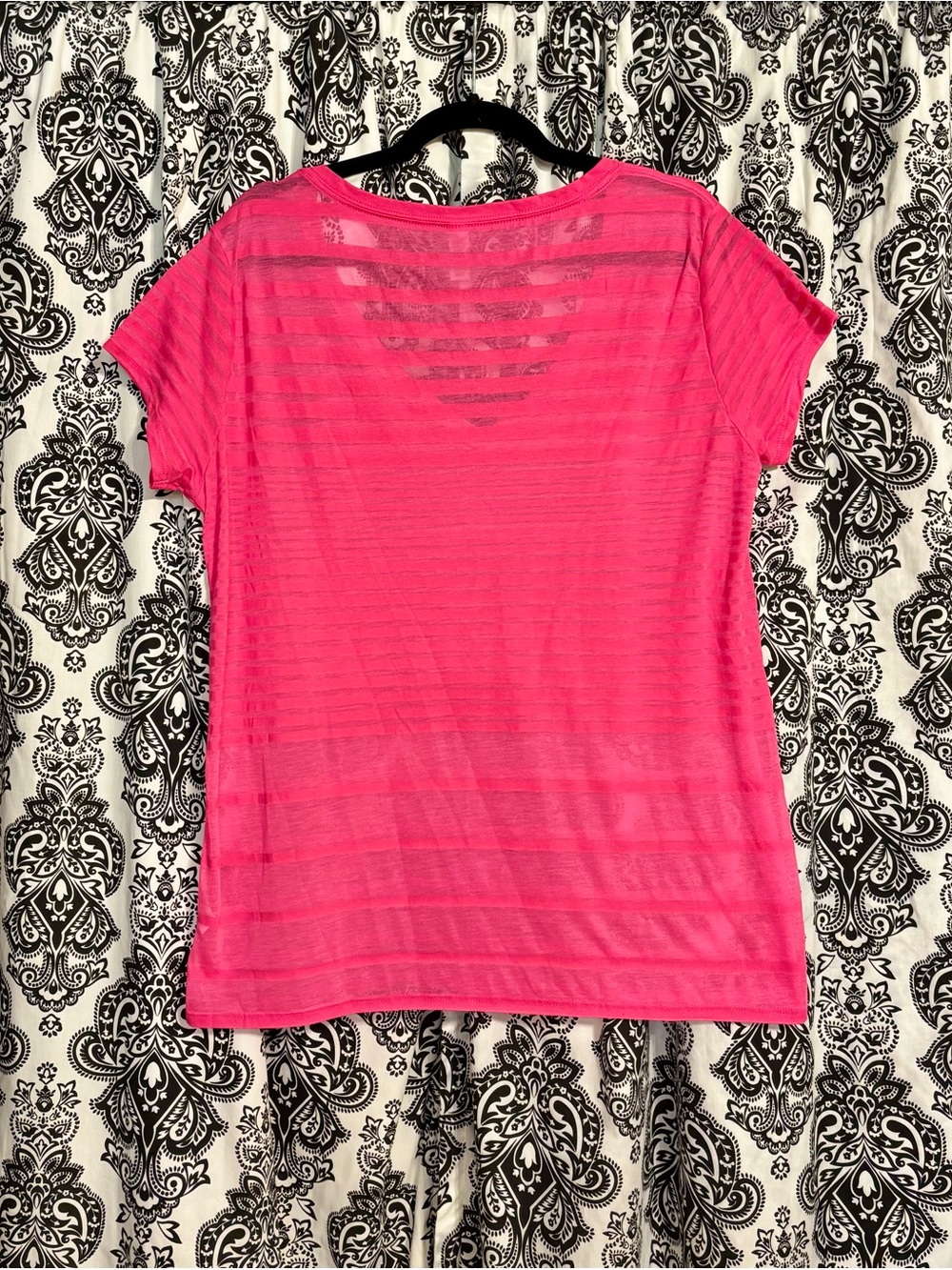 Vintage Victoria's Secret BURN•OUT Hot Pink Striped V-Neck Short Sleeve Tee - Picture 3 of 8